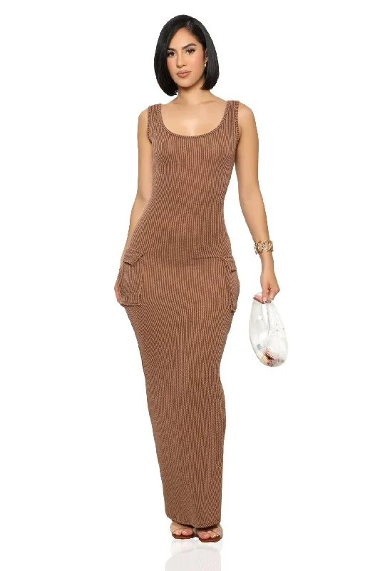 Rest N' Play Ribbed Dress (Brown) Women's unclassified dresses