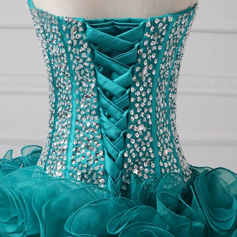 Ruffles Strapless Sweetheart Backless Rhinestone Organza Teal Homecoming Dresses Minimalist unclassified dresses