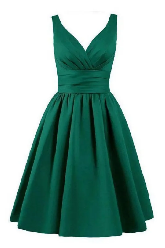 Sleeveless Pleated Hunter Ruched V Neck A Line Satin Elegant Homecoming Dresses Wrap unclassified dresses