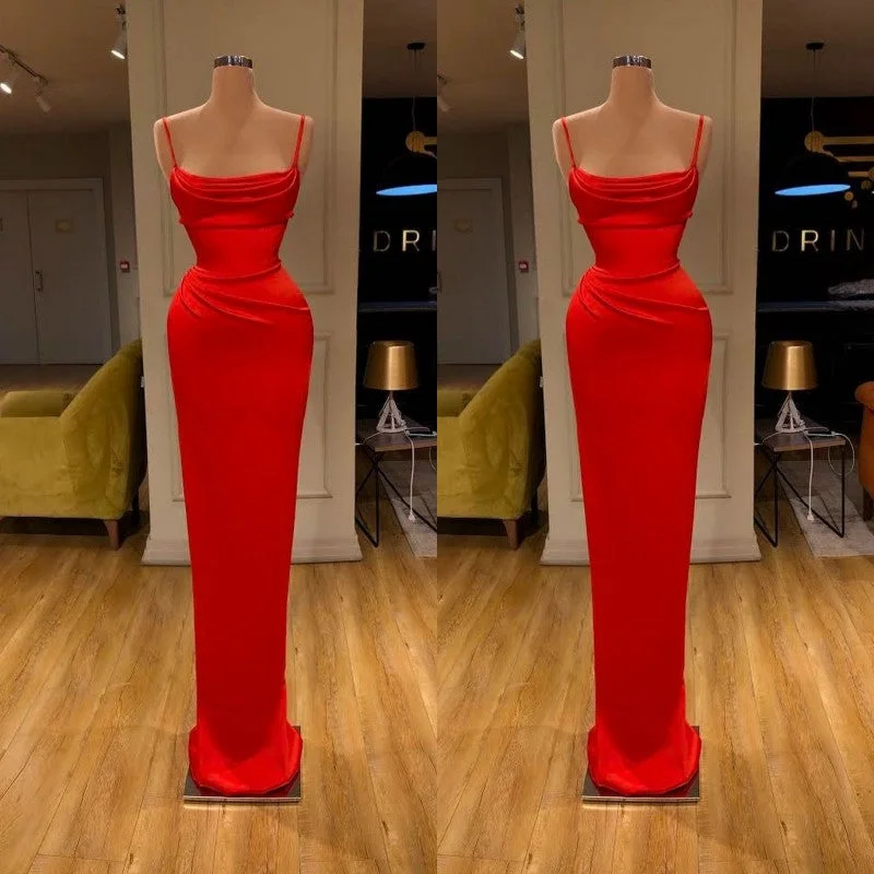 Spaghetti starp Front-ruffle Orange Sheath Prom Dress Minimalist unclassified dresses