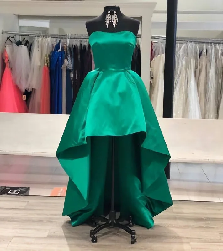 Strapless Sweetheart A Line High Low Hunter Satin Pleated Homecoming Dresses Street style unclassified dresses