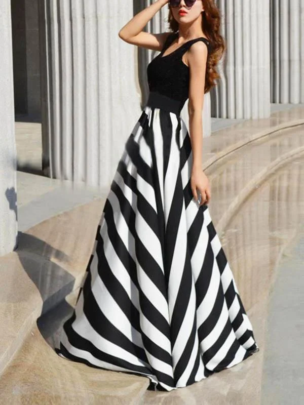 Striped Split-joint Sleeveless Evening Dress Discounted unclassified dresses