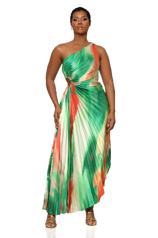 Sunkissed Watercolor One Shoulder Dress (Green Multi) Tulle unclassified dresses