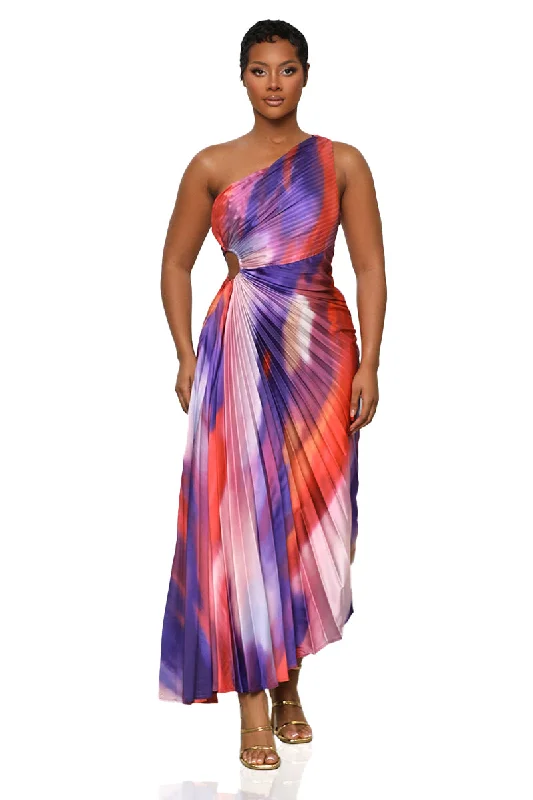 Sunkissed Watercolor One Shoulder Dress (Purple Multi)-FINAL SALE Floral unclassified dresses