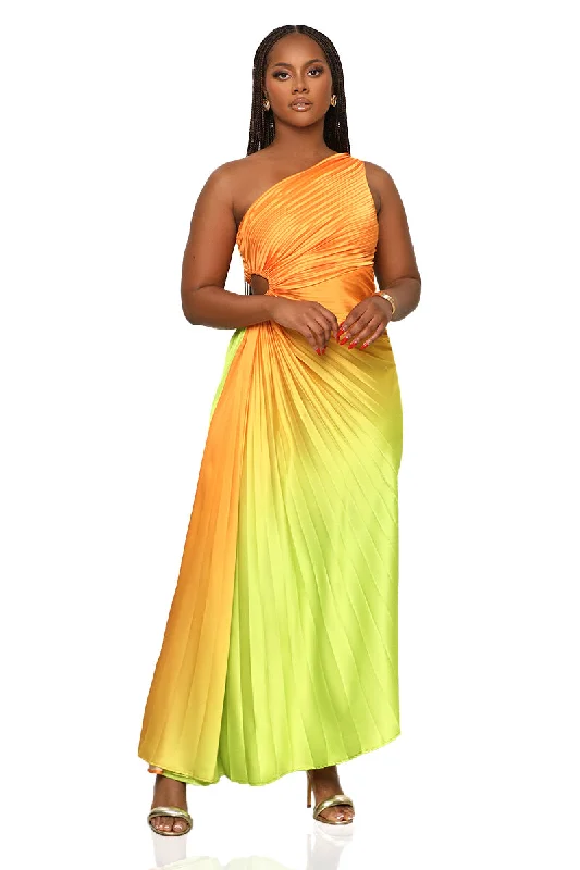 Tangerine Burst One Shoulder Dress (Orange Multi)- FINAL SALE Affordable unclassified dresses