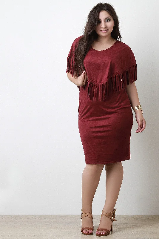 Suede Fringe Cape Dress Elegant evening unclassified dresses