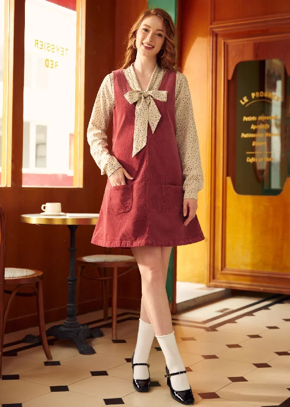 Retro Radiance V-Neck Corduroy  Dress Long sleeve unclassified dresses