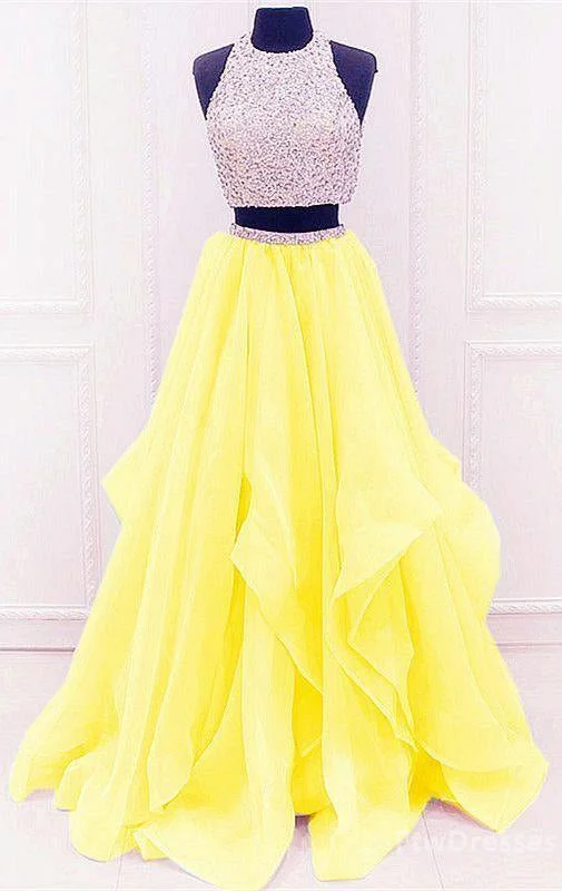 yellow prom dresses two piece prom dresses Tow pieces prom dresses sparkle prom dresses Metallic unclassified dresses