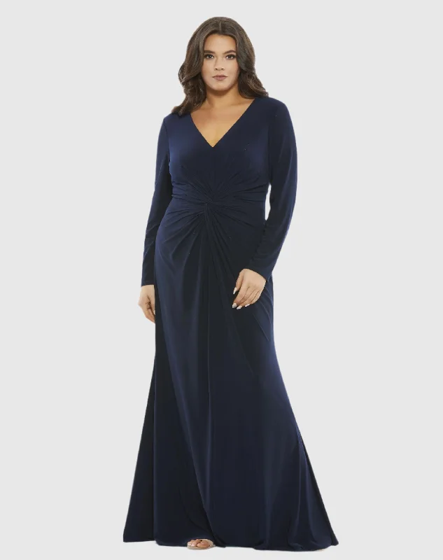 Front Twist Long Sleeve V-Neck Gown (Plus) Summer Beach Maxi