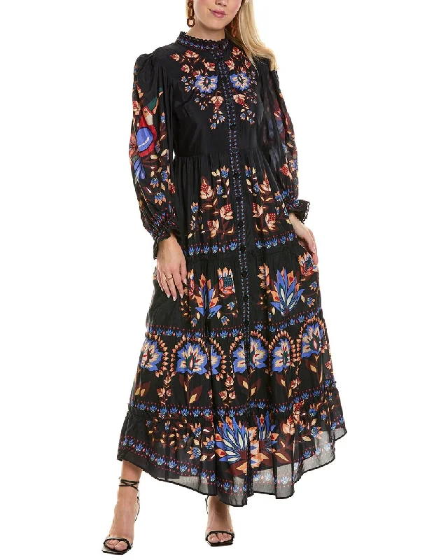 FARM Rio Tiered Maxi Shirtdress Summer Floral Maxi