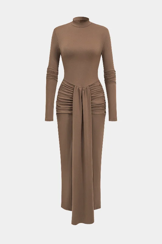 Ruched Detail Long Sleeve Maxi Dress Formal Maxi Skirt