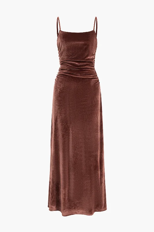 Velvet Ruched Slip Maxi Dress Embroidered Maxi Skirt