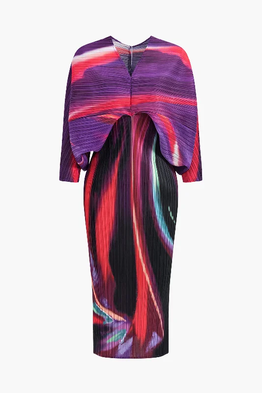 Abstract Print Pleated V-Neck Batwing Sleeve Maxi Dress Maxi Skirt Trend