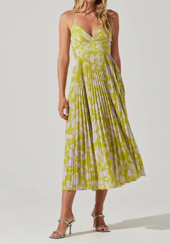 Blythe Floral Midi Dress In Yellow Fitted Midi Skirt