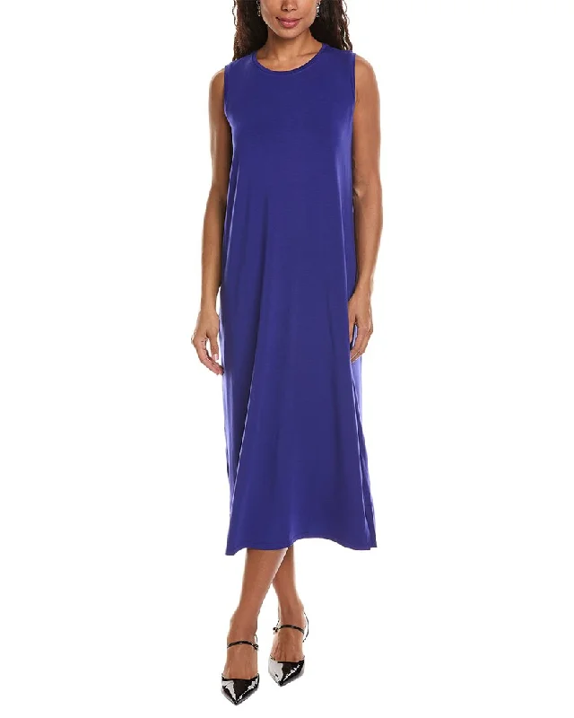 EILEEN FISHER Crewneck Midi Dress Stylish Pleated Skirt