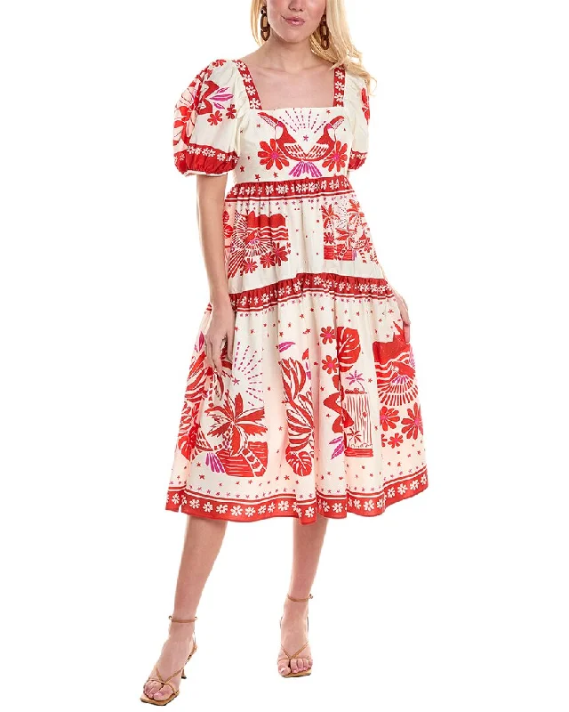 FARM Rio Rio Tiles Midi Dress Printed Satin Midi