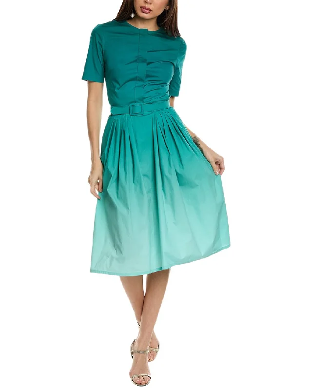 Oscar de la Renta Belted Midi Dress Elegant Satin Skirt