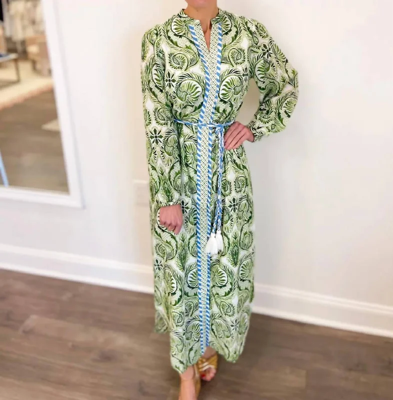 Riley Caftan Maxi In Seaside Polka Dot Midi