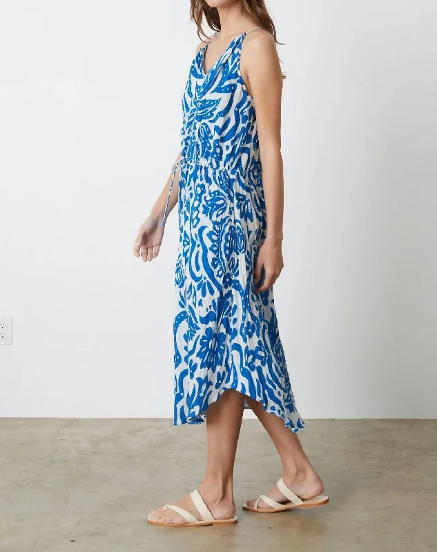 Velvet Sasha Henna Gauze Printed Maxi In Blue Structured Midi Skirt