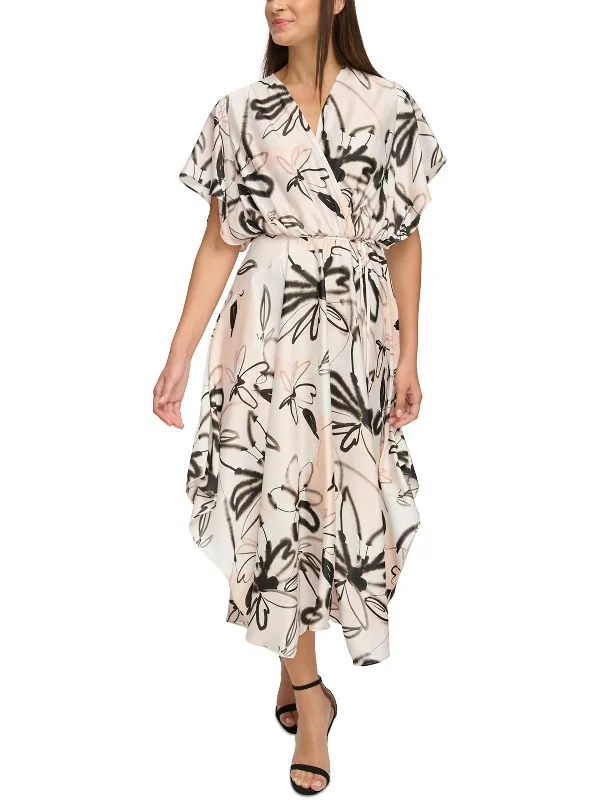 Womens Belted Midi Wrap Dress Casual Midi Look