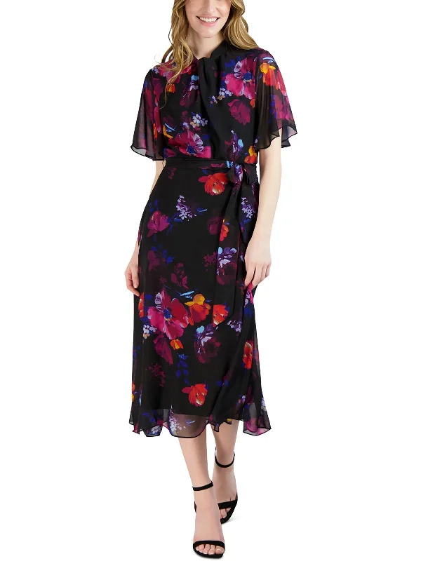 Womens Floral Print Mid-Calf Midi Dress Midi Skirt Set