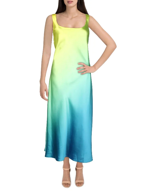 Womens Satin Ombre Midi Dress Bright Midi Skirt