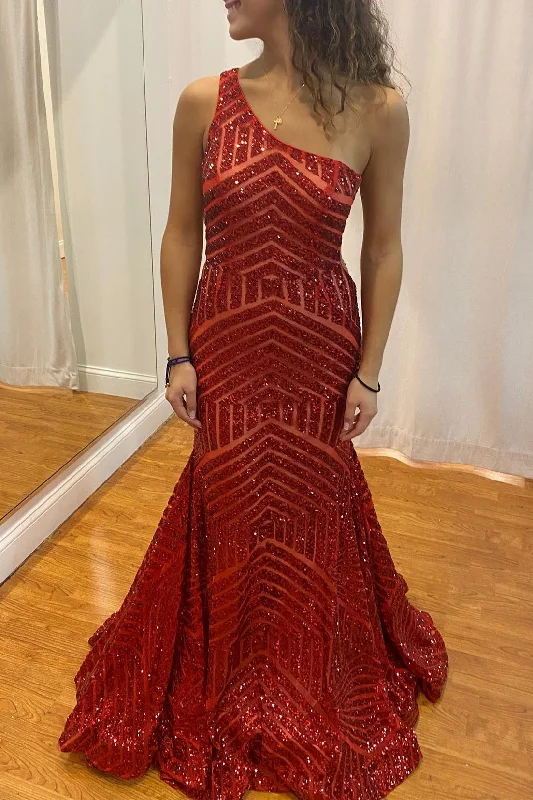 Red Sequin Mermaid Long Formal Dress Sequin Shift Dress